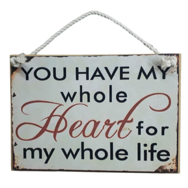 Country Inspired Wooden Sign With Rope Hanger My Whole Heart New Plaque