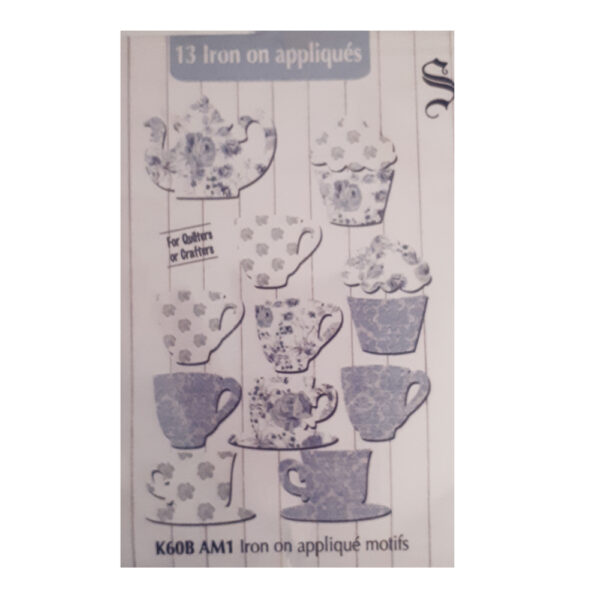 Quilting, Sewing, Dressmaking Iron On Fusible Fabric SHABBYLICIOUS BLUE TEACUPS CUPCAKES Patch New