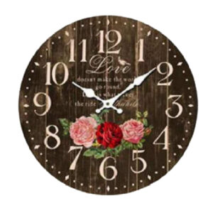 Clock Country Vintage Wall Clocks 34CM BLACK LOVE ROSES New Time
