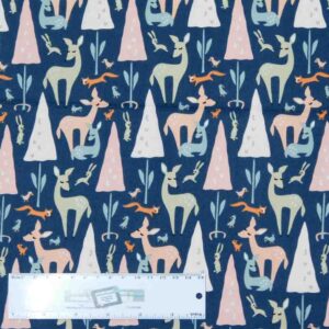 Patchwork Quilting Sewing Fabric LITTLE DEER NAVY TREES 50x55cm FQ New