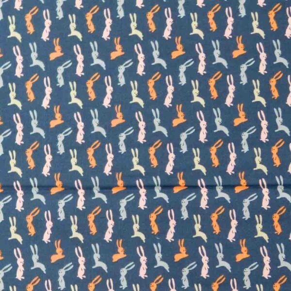 Patchwork Quilting Sewing Fabric LITTLE DEER NAVY BUNNYS 50x55cm FQ New