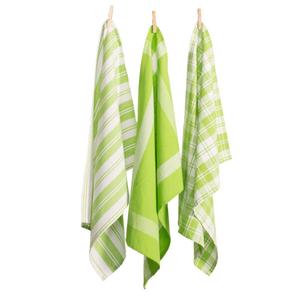 Country Vintage Modern Tea Towels Cotton Dish Cloths Set 3 LIME GREEN New