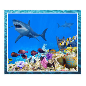 Patchwork Quilting Sewing Fabric GREAT BARRIER REEF SHARK Panel 90x110cm New