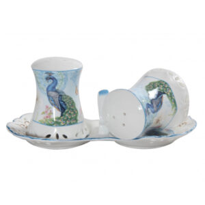 French Country Chic Collectable Kitchen Salt and Pepper Set PEACOCK New Giftboxed
