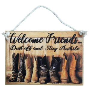 Country Printed Quality Wooden Sign Hanging Welcome Friends DUST OFF Plaque New