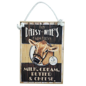 Country Printed Quality Wooden Sign Daisy Maes Cow Milk Farm Plaque New