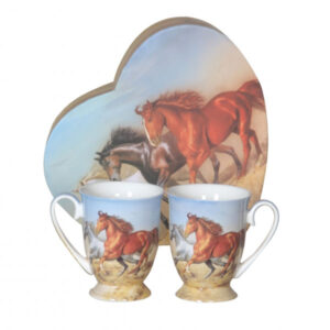 French Country Chic Kitchen 280mm Tea Mugs HORSE Set of 2 New Giftboxed