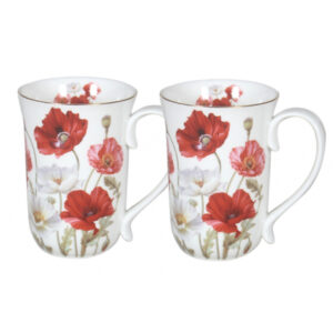 French Country Chic Kitchen 405mm Tea Coffee Mugs POPPIES Set of 2 New