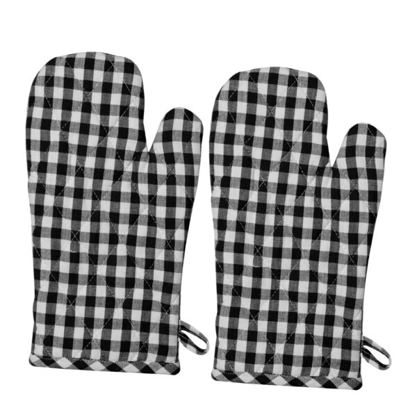 Gingham Check Kitchen Cooking Oven Gloves Set of 2 BLACK Pot Mitts New
