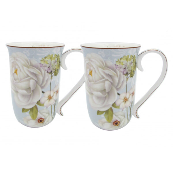 French Country Chic Kitchen 405mm Tea Coffee Mugs WHITE ROSE Set of 2 New