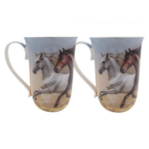 French Country Chic Kitchen 405mm Tea Coffee Mugs HORSE Set of 2 New