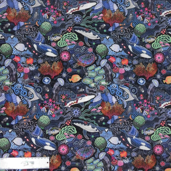 Patchwork Quilting Sewing Fabric WAY UNDER WHALE BLUE 50x55cm FQ New