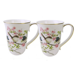 French Country Chic Kitchen 405mm Tea Coffee Mugs BLUE WREN Set of 2 New