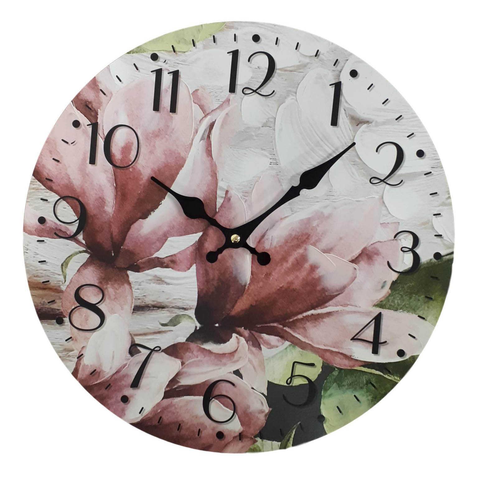 Clock French Country Vintage Wall Hanging 34cm PINK FLOWERS 1 New 