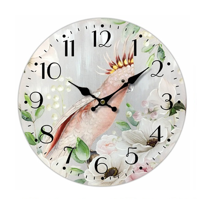 Clock French Country Wall Hanging Major Mitchell Parrot 34cm