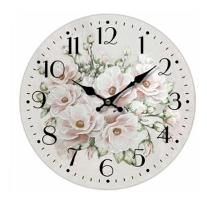 Clock French Country Vintage Wall Hanging 34cm PINK FLOWERS 3 New