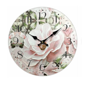 Clock French Country Vintage Wall Hanging 34cm PINK FLOWERS 1 New