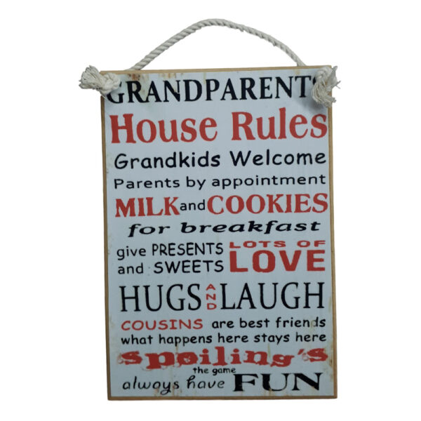 Country Printed Quality Wooden Sign GRANDPARENTS HOUSE RULES New Plaque