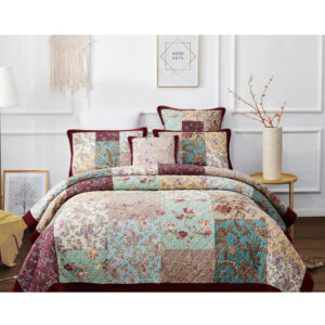 French Country Patchwork Bed Quilt DRAMATIC FLORAL Throw Coverlet New
