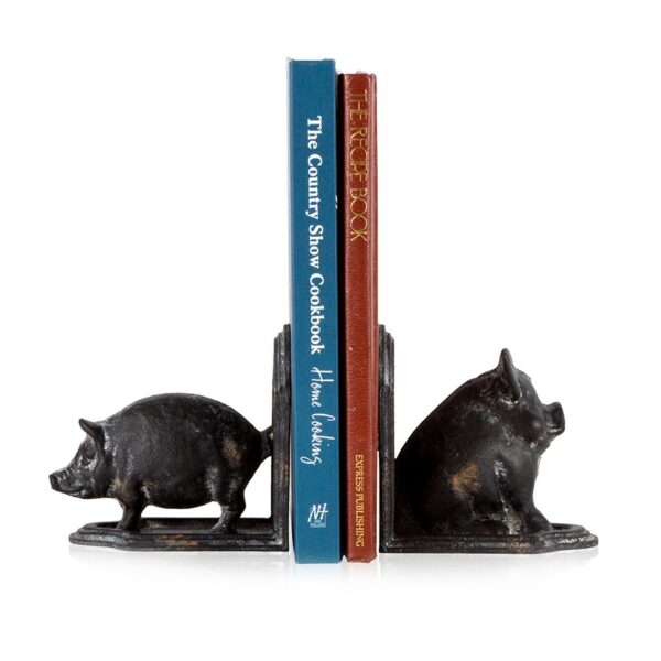 French Country Vintage Inspired Wrought Iron Art PIG BOOK ENDS New