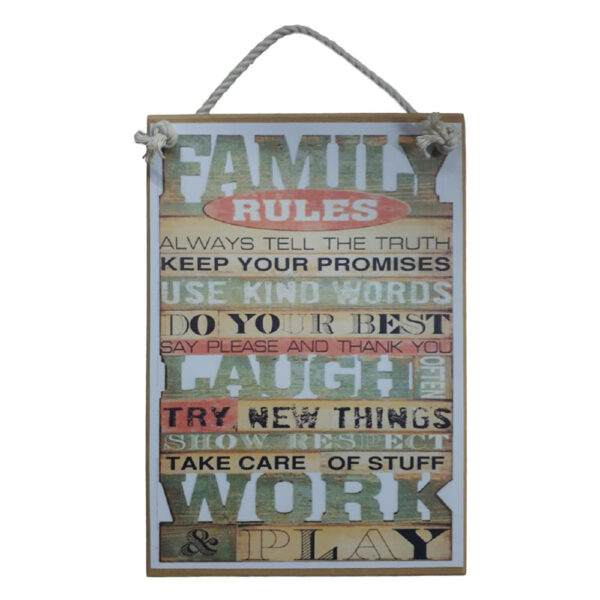 Country Printed Quality Wooden Sign Family Rules Green Plaque New