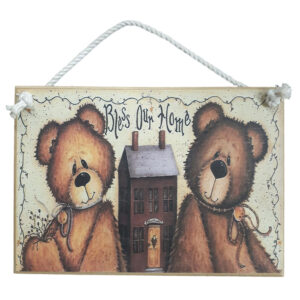 Country Printed Quality Wooden Sign with Hanger TEDDY BLESS OUR HOME Plaque New
