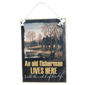 Country Printed Quality Wooden Sign OLD FISHERMAN LIVES HERE Plaque New