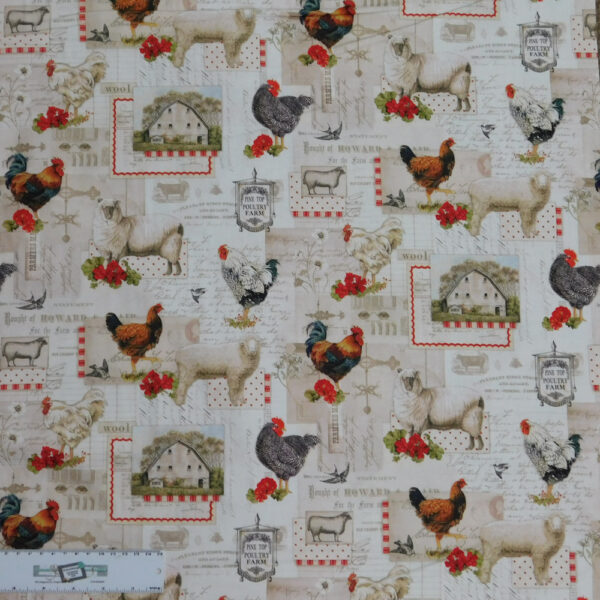 Quilting Patchwork Sewing Fabric DOWN ON THE FARM ROOSTER 50x55cm FQ New