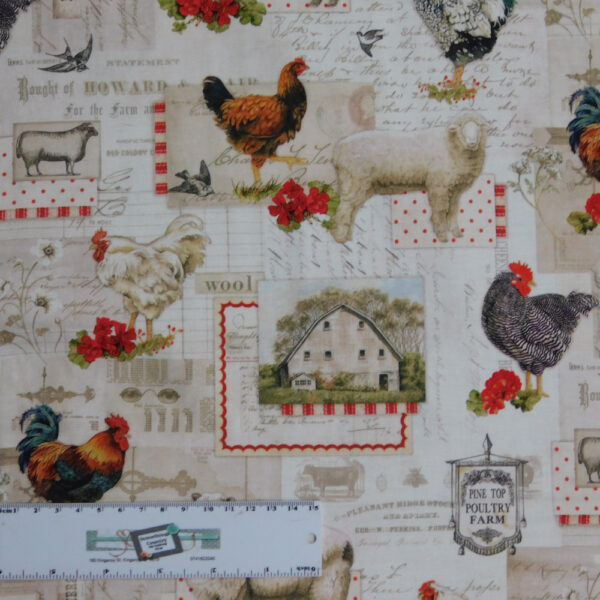 Quilting Patchwork Sewing Fabric DOWN ON THE FARM ROOSTER 50x55cm FQ New