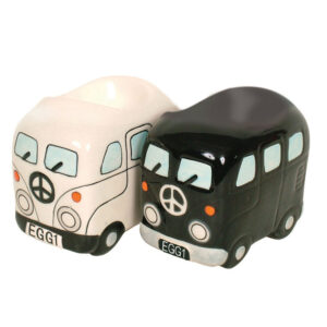 French Country Lovely Egg Cup KOMBI CAMPERVANS Black and White Set 2 New