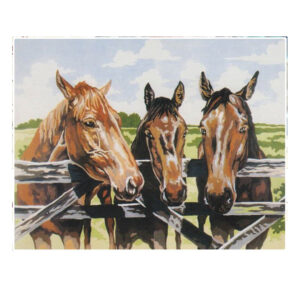 Grafitec Printed Tapestry Needlepoint HORSES 3 AMIGOES with DMC Numbers New