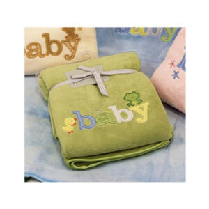 Embroidered Baby Blanket Throw GREEN Soft and Fluffy for the Cot New
