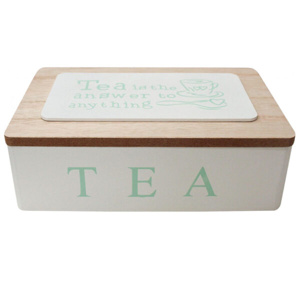 French Country Tea Bag Box TEA IS THE ANSWER White Wood Teabag Holder New