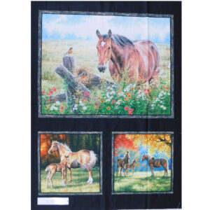 Endless Summer Breeze Brown Black White Horses Horse Frame Quilt Cotton fabric 