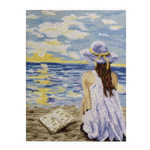Gobelin Printed Tapestry Needlepoint GIRL AT THE BEACH 30x40cm New