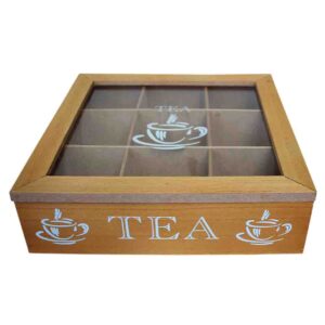 French Country Tea Bag Box Wooden 9 Sections Teabag Holder New