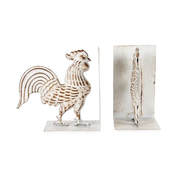 French Country Wrought Iron Art ROOSTER BOOK ENDS Whitewash