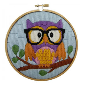 MAKE IT Long Stitch Kit Kids Beginner OWL 15cm Including Hoop New