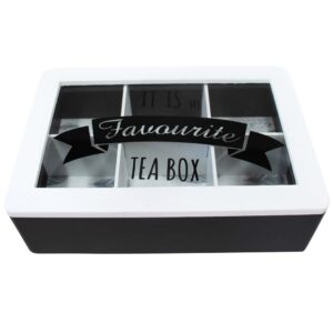 French Country Tea Bag Box MY FAVOURITES WHITE and BLACK Wood Teabag Holder New