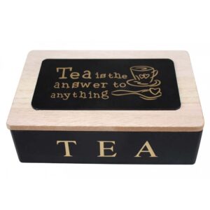 French Country Tea Bag Box TEA IS THE ANSWER BLACK Wood Teabag Holder New