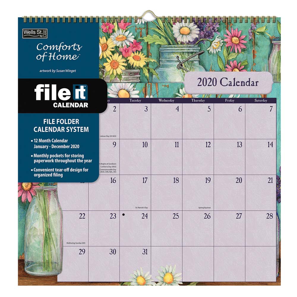 2020 Wells Street FILE IT Calendar COMFORTS OF HOME New Wall Hanging by