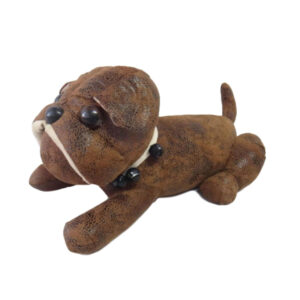French Country Vintage Weighted LEATHER LOOK LYING DOG Door Stopper