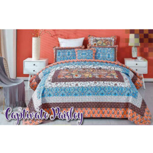 French Country Patchwork Bed Quilt CAPTIVATE PAISLEY THROW Coverlet