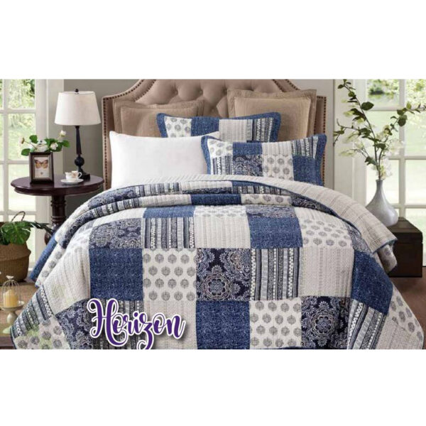 French Country Patchwork Bed Quilt HORIZON KING incl 2 Pillowcases Coverlet