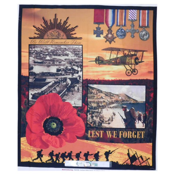 Patchwork Quilting Sewing Fabric ANZAC LEST WE FORGET Panel 90x110cm New
