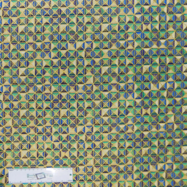 Quilting Patchwork Fabric BLUE GREEN GEOMETRICAL METALLIC 50x55cm FQ New Material