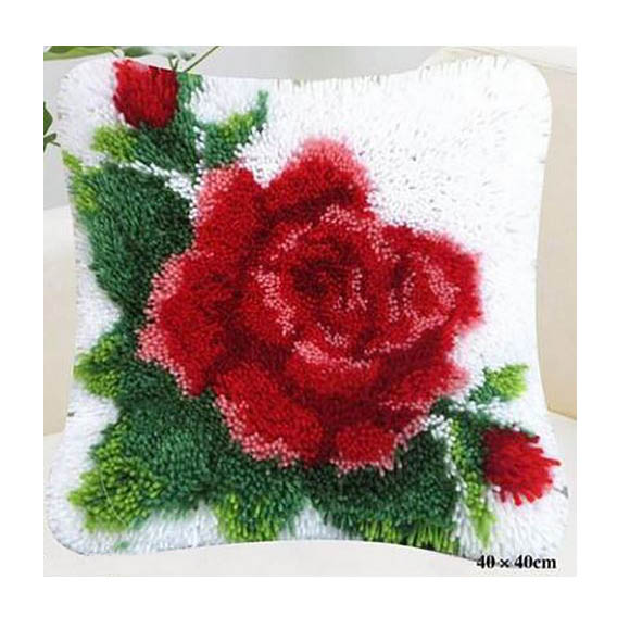 Crafting Kit Latch Hook with Canvas Hook and Threads FLORAL ROSE