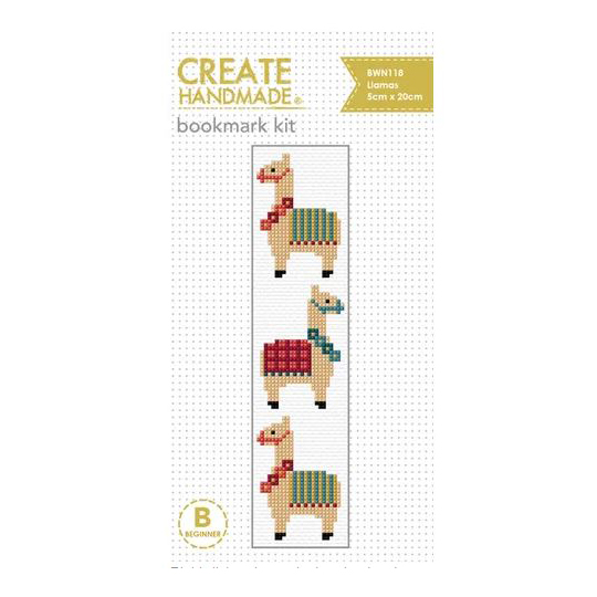 Create Handmade Cross Stitch Bookmark Kit Beginner LLAMAS 20x5cm