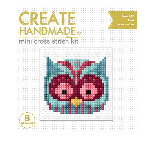 Create Handmade Cross Stitch Kit Beginner OWL 6x6cm
