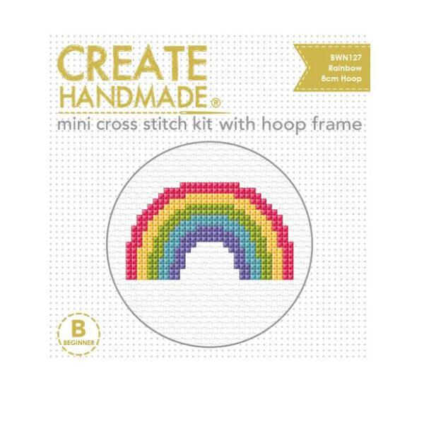 Create Handmade Cross Stitch Kit With Hoop RAINBOW 8cm